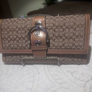 Coach Tan and Brown Signature Clutch